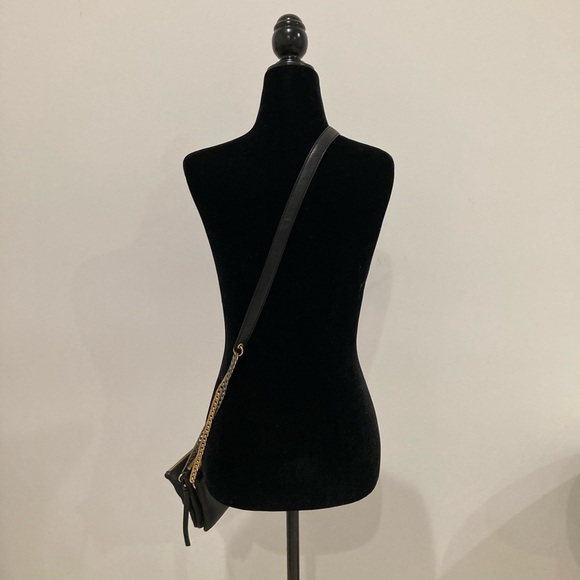 ASH Black Leather Convertible Cross Body Purse Gold Silver Chain - Picture 6 of 14